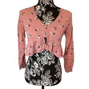 LA Hearts Floral Button Up Crop Top Ruffles Everyday Spring Summer